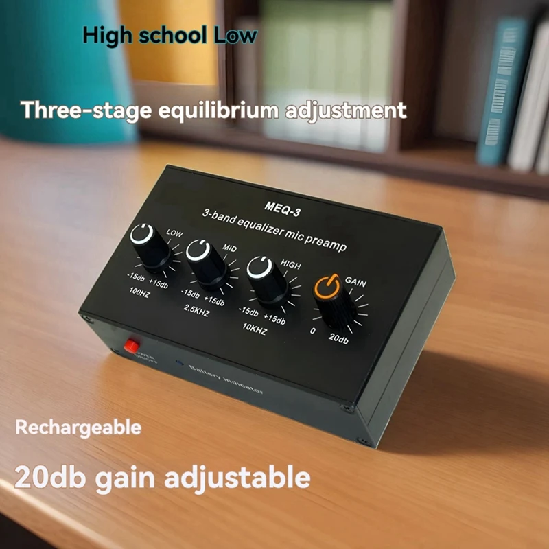 MEQ-3 3-Segment Equalizer Tone Treble Mid Bass Adjust Computer Game Headset Ear Amplifier Audio Signal Preamplifier