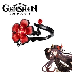 Game Genshin Impact Hutao Cosplay Ring Red Flower Adjustable Opening Rings Jewelry Accessories Gifts