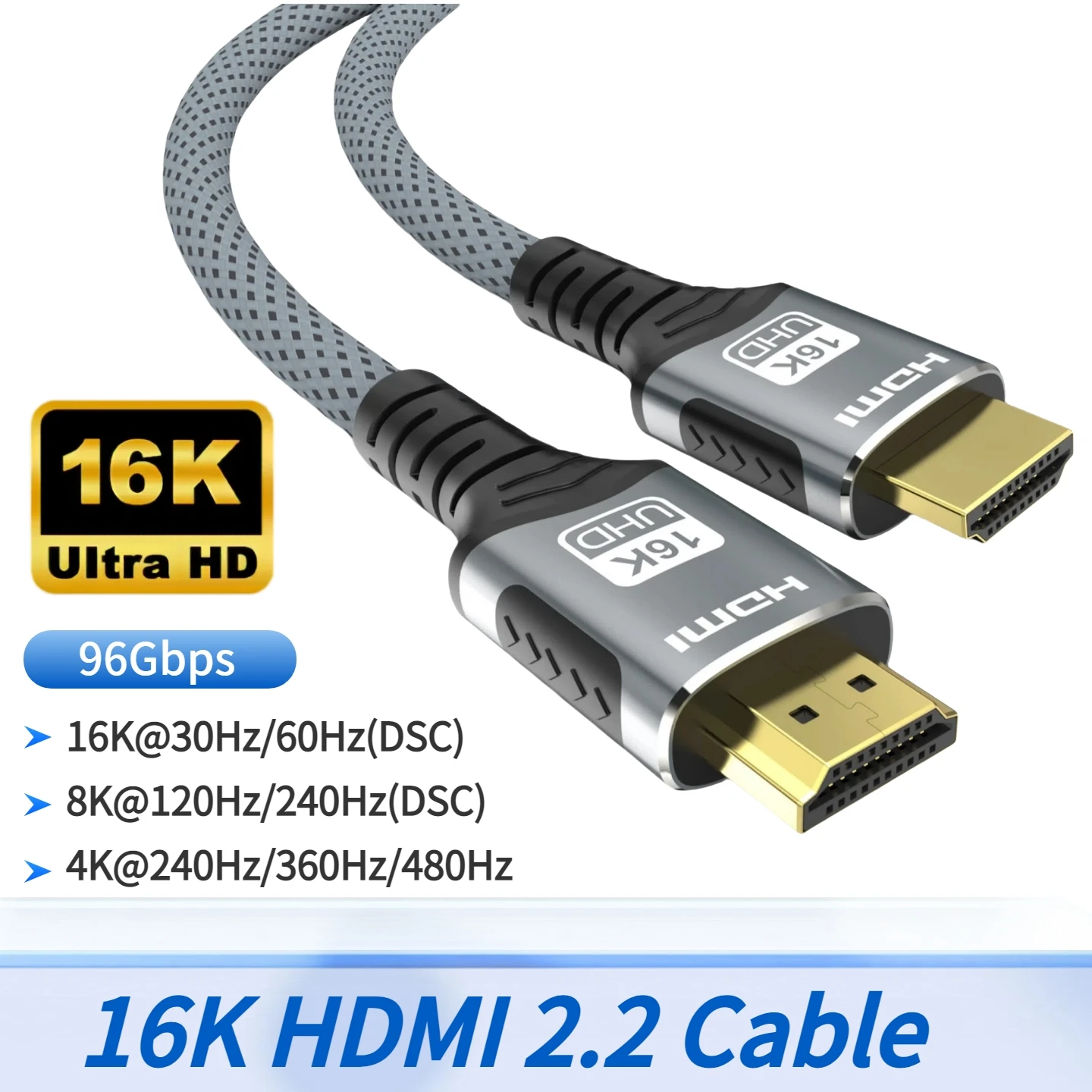 

16K HDMI 2.2 Cable 96Gbps 8K@120Hz 4K@240Hz 2K@360Hz Supports Latency Indication Protocol HDR eARC for PS5 Switch TV Laptop