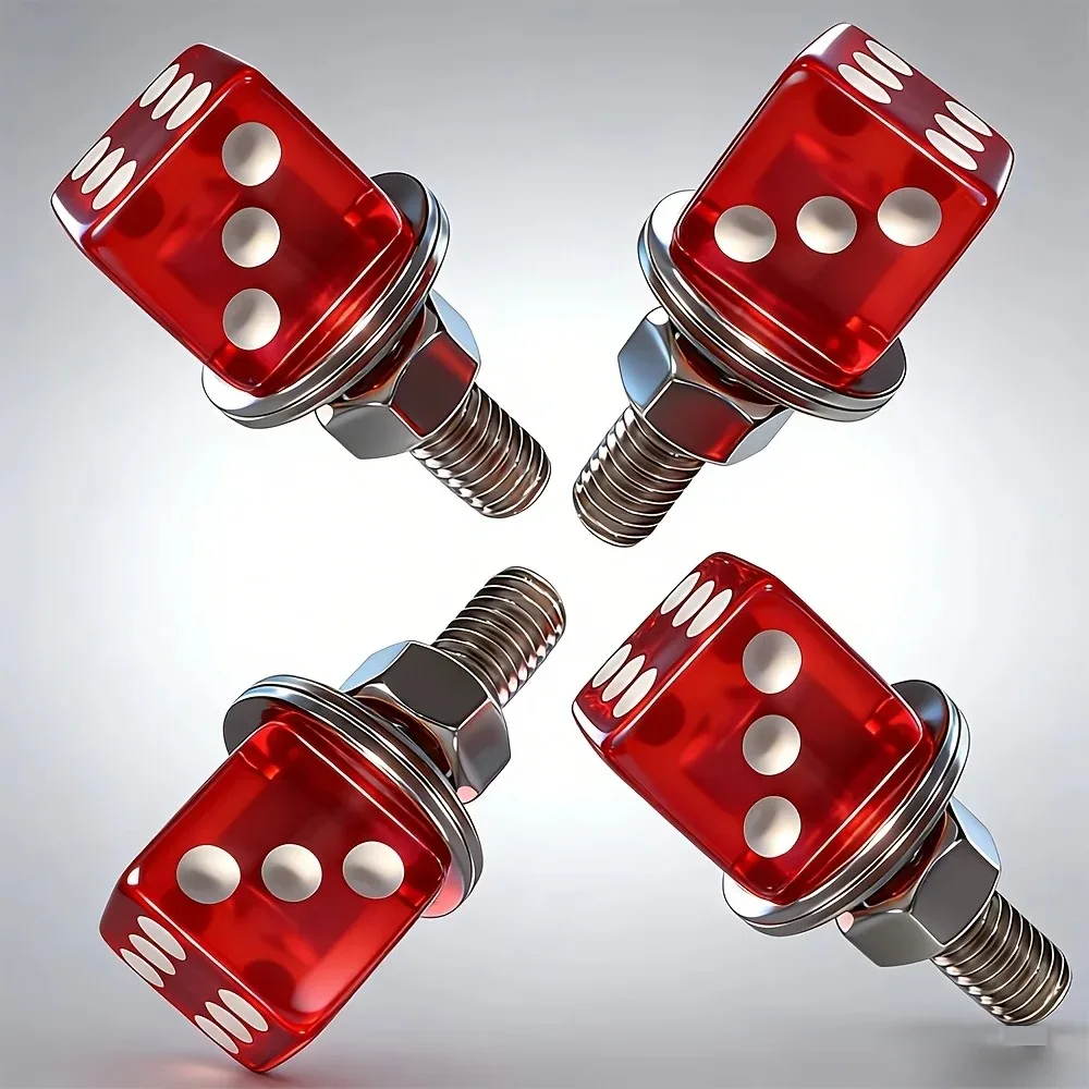 

4-Piece Dice-Shaped License Plate Screw Set, Universal Fastener Screws for License Plate Frame Installation