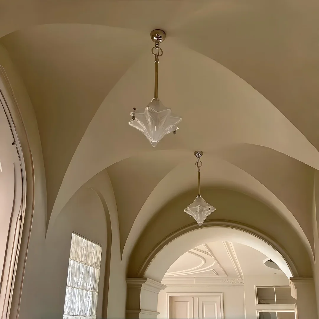 TechHPVintage Star-Shaped Semi Flush Mount Ceiling Light Retro Art Deco Ceiling Lamp For Bedroom