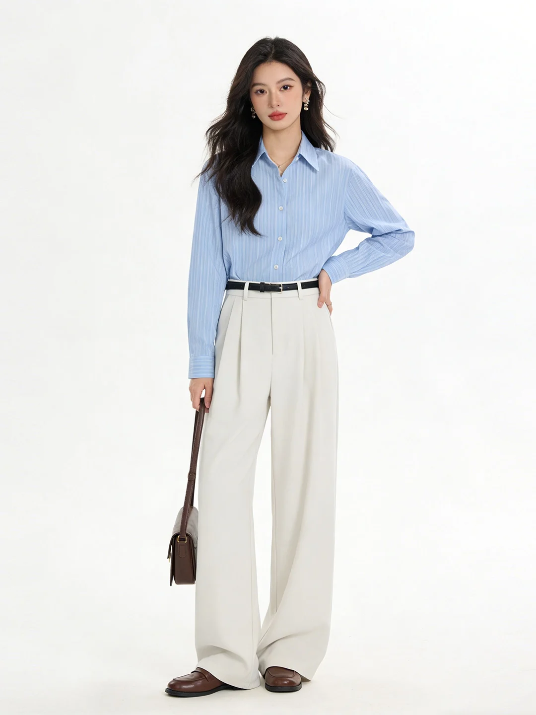 

High Waist Straight Leg Casual Pants Women's Spring Autumn Loose Slimming Wide Leg Suit Long Pants Drapey Feel Versatile White