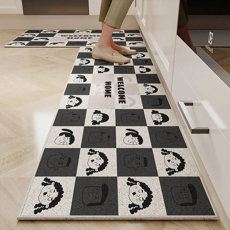 سجادة المطبخ غير قابلة للانزلاق مقاومة للماء ومقاومة للاهتراء سجادة أرضية بنية لطيفة على شكل دب تقليد سجادة طويلة مسطرة لتزيين المنزل