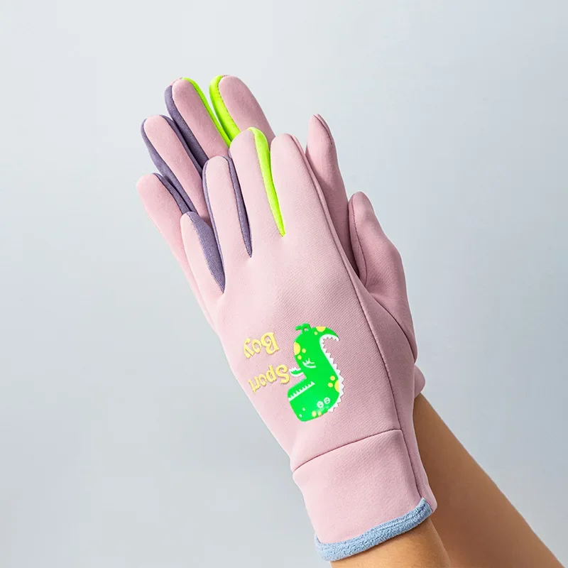 Luvas infantis fluorescência dos desenhos animados ao ar livre ciclismo dinossauro esportes quente inverno esqui à prova de vento luvas à prova dwindproof água meninos meninas