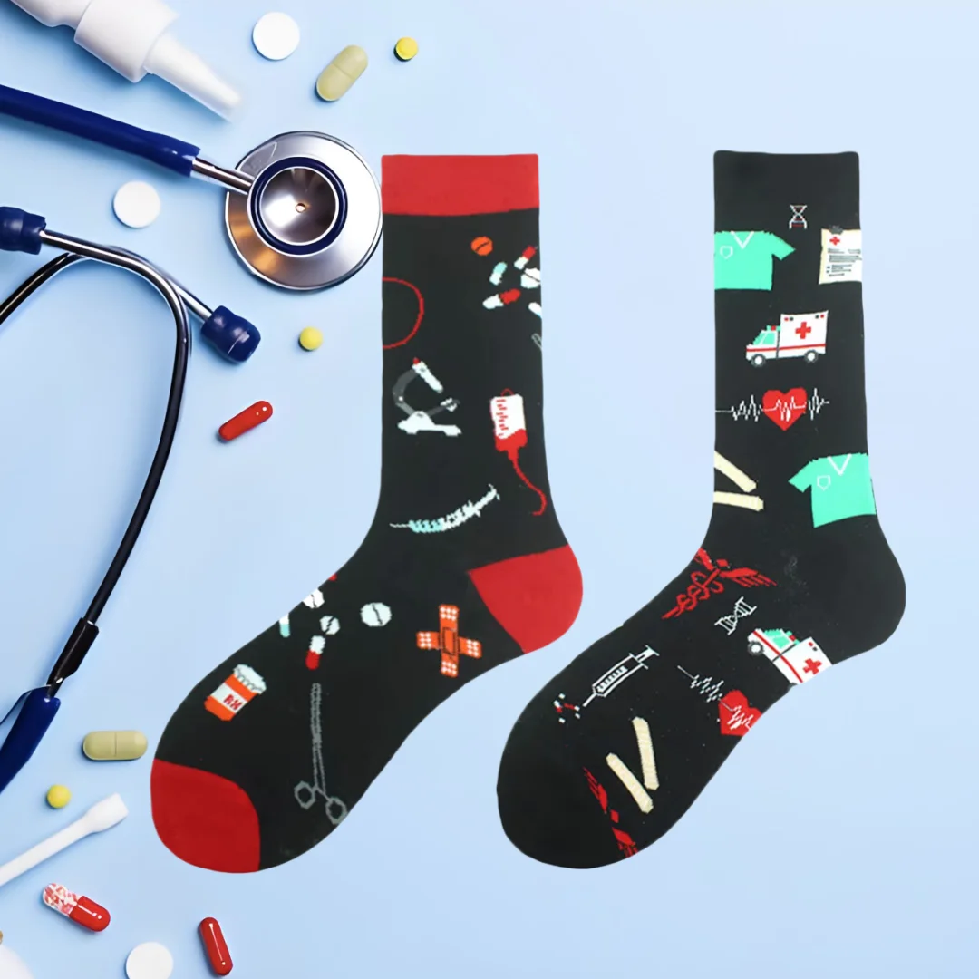 

1 Pair Unisex Mid-Calf Socks ,Themed Graphic Print With Stethoscope, Syringe , Bandage Designs,Streetwear Fashion For Unisex