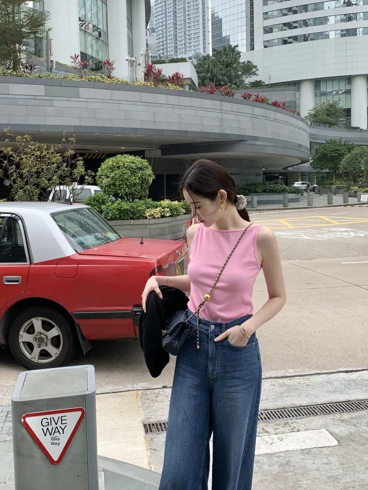 ฤดูร้อนถักเสื้อกั๊กผู้หญิง Fre Agel สีขาว High-End ฐาน irt การออกแบบที่ไม่ซ้ํากันเกาหลี Sle Slim Fit เดินทาง Faion