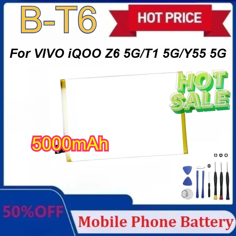 

Высокое качество 5000 мАч B-T6 для VIVO Y55 5G IQOO Z6 5G Сменный аккумулятор для VIVO T1 5G V2141 V2157 Аккумулятор для ремонта телефона
