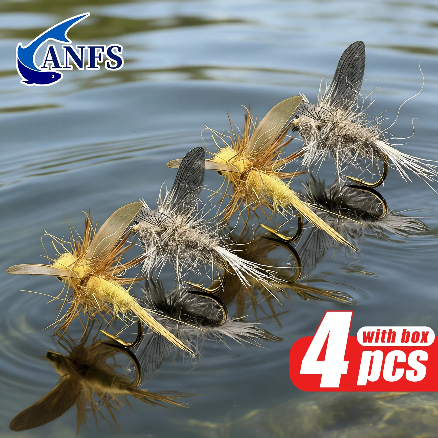 ANFS 4 piezas MayFly Emerger, Moscas Secas Clásicas, Moscas Atadas a Mano, Mosca de Agua Dulce, Anzuelos para Mosca