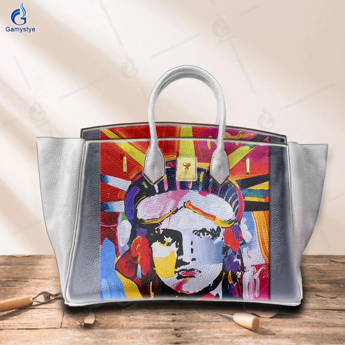 

Shoulder Bags Sac De Luxe Femme Luxury Bags Women Portrait of a Lady in Unique Art Style High Quality Genuine LeatherArt Hand-Pa