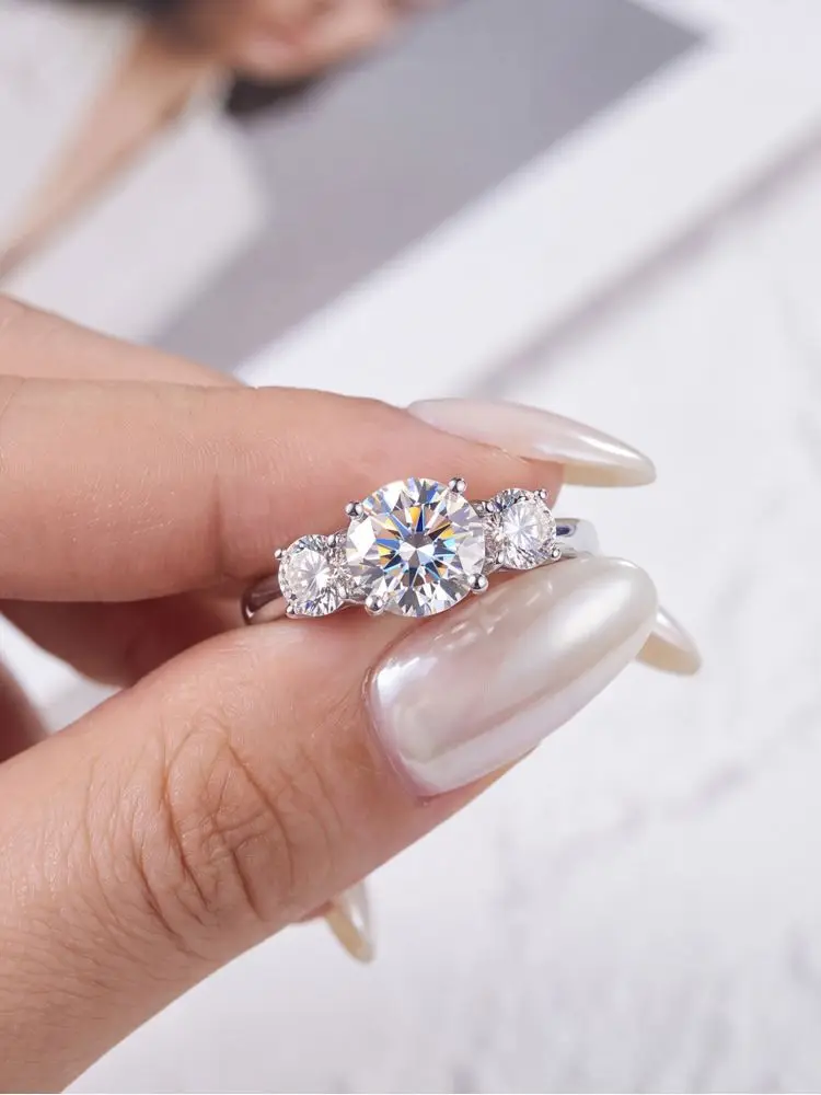 DWJ 1.6ct Real Moissanite Diamond Round Ring for Women 925 Sterling Silver Anniversary High Quality Fine Luxury Fine Jewelry