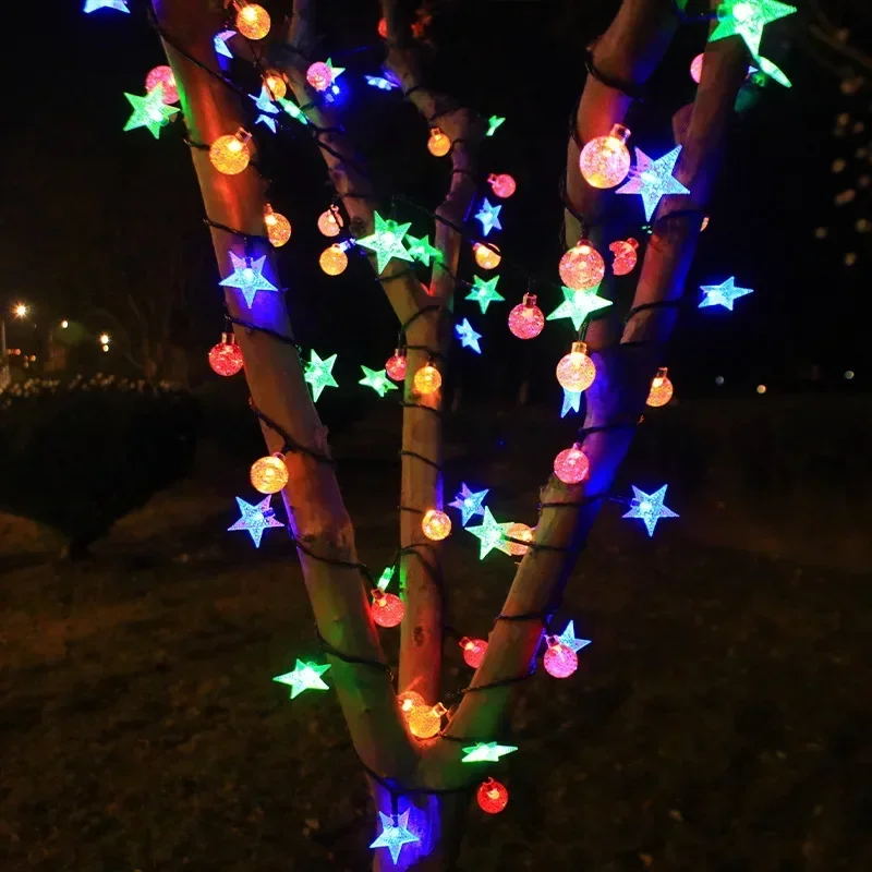 Luci a forma di globo a stella multicolori alimentate a batteria Luci fiabesche a LED impermeabili IP65 per la decorazione di feste in giardino per alberi all'aperto