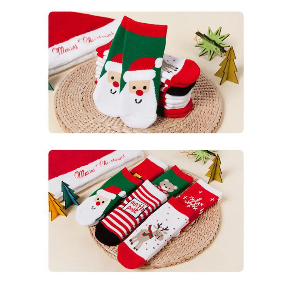 

6Pair Thick Christmas Stockings Autumn Winter Cartoon Middle Cotton Socks Non-Slip Unisex Ankle Christmas Stockings