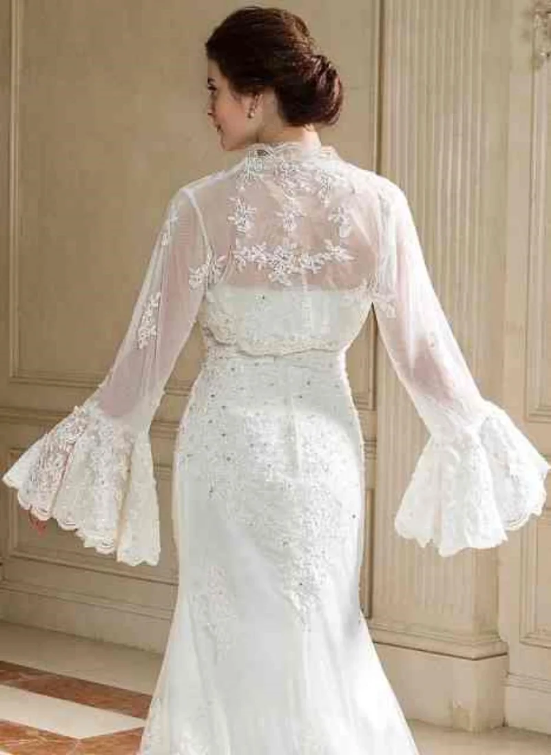 Veste de mariée de mariage de luxe, châle à manches longues, enveloppes douces, Tulle et dentelle, accessoires de mariée faits à la main, grande taille, sur mesure