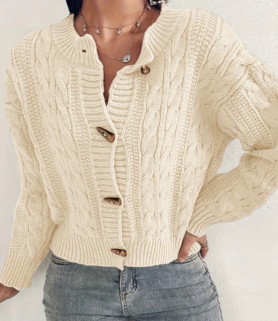 

Women's Versatile Coat Vintage Fried Dough Twists Long Sleeve Woolen Top 2024 Latest Temporary Commuting Round Neck Cardigan