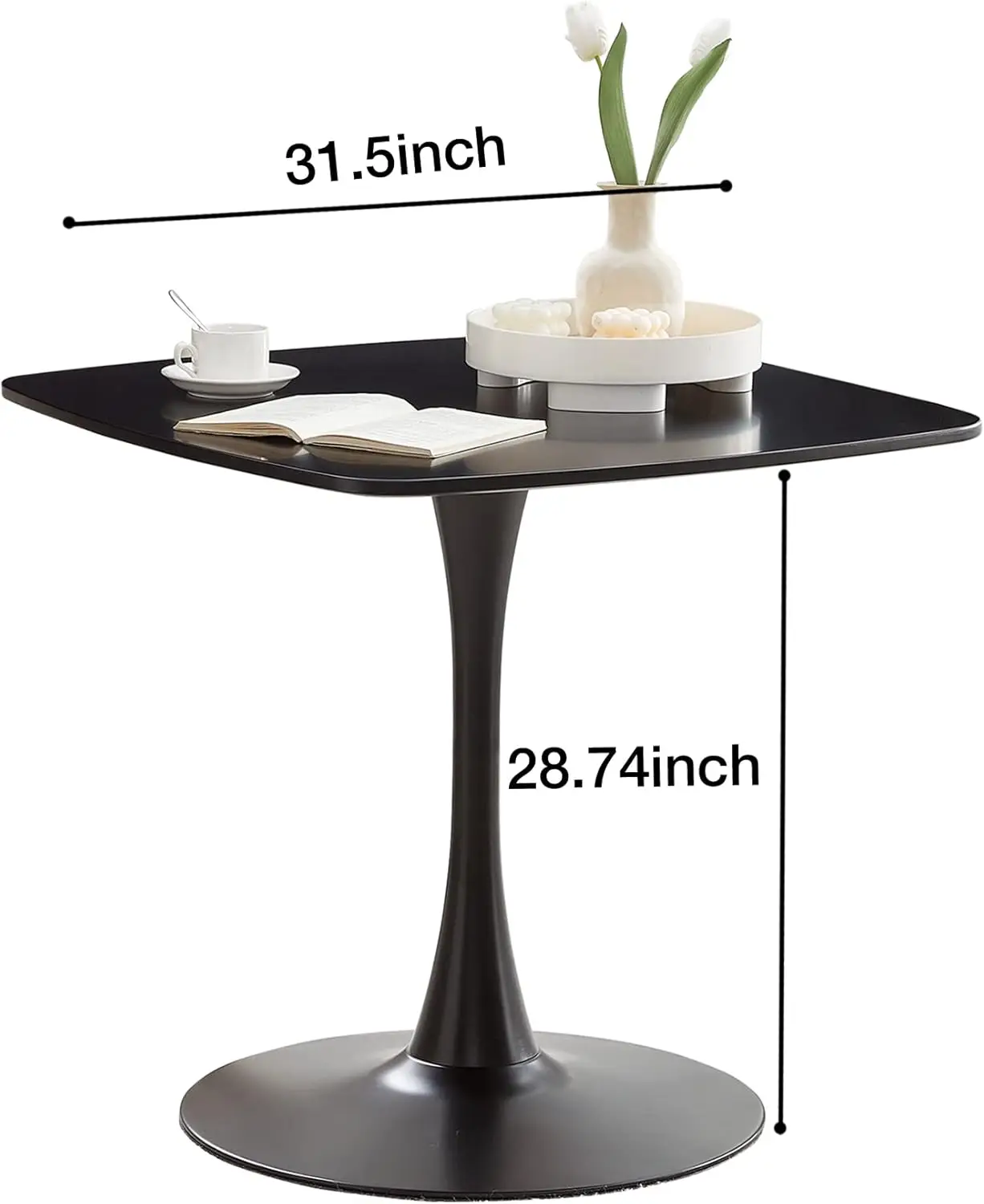 31.5 in Black Square Pedestal Tulip Dining Table, Small Space Mid Century Modern Kitchen Table