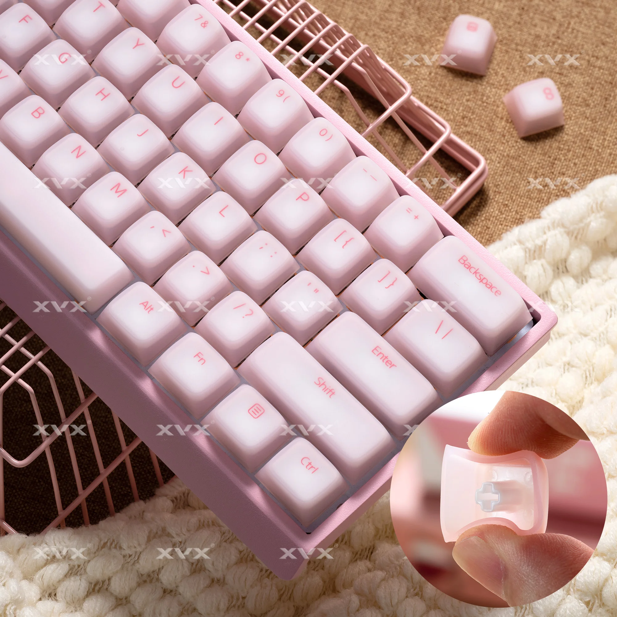 

Мягкая силиконовая колпачок для клавиш XVX Cherry Profile, розовая крышка для клавиш Cherry MX 61/64/68/75/77, клавиатура, 113 клавиши, набор колпачков для 75% клавиш