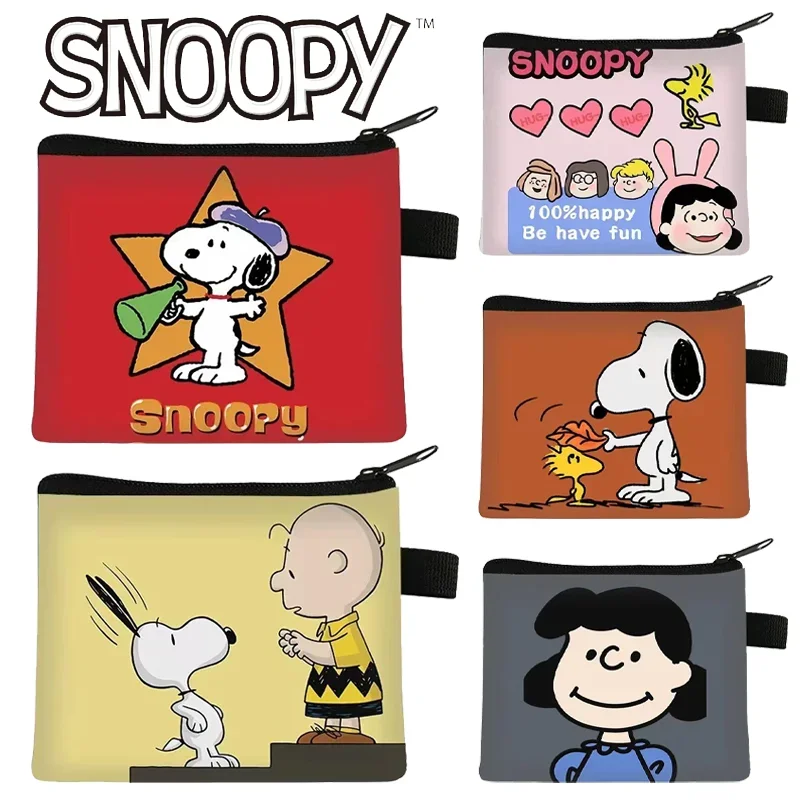 

Kawaii Snoopy Холщовый кошелек для монет Модный женский кошелек для девочек Наушники для монет Ключ для хранения денег Сумка с героями мультфильмов на молнии Подарки