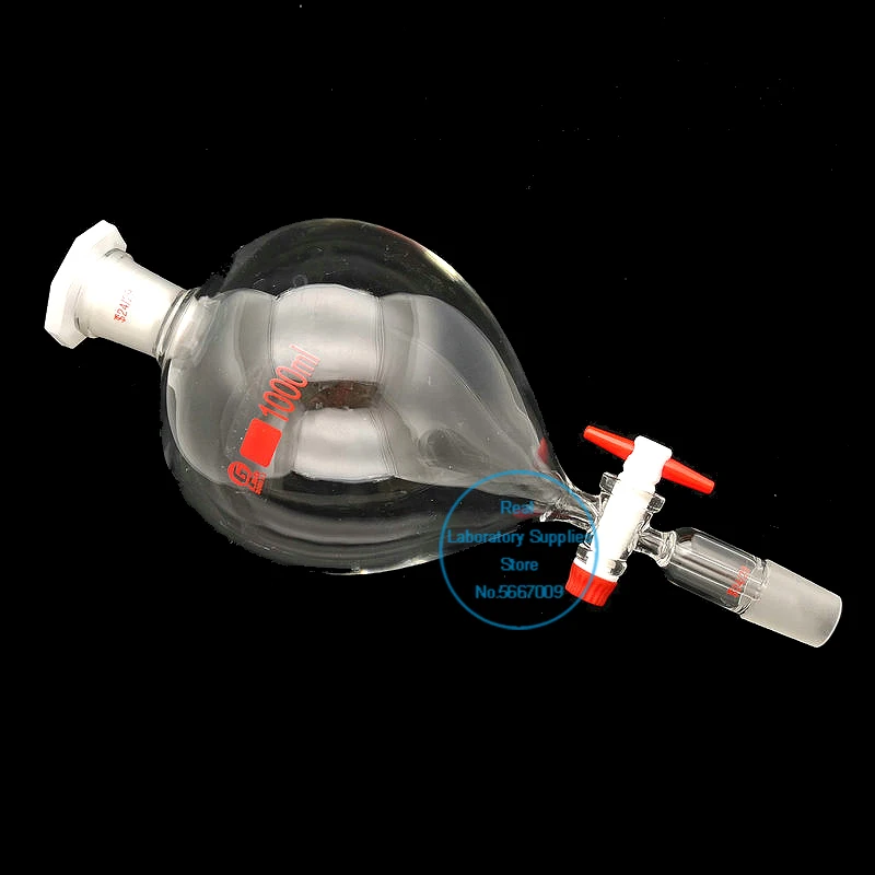 1PCS 25ml To 1000ml 19# 24# Ball-shaped Clear Lab  Ground-in Mouth Glass Separating Funnel with PTFE Piston