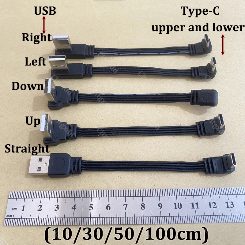 Cltgxdd 1 Stück USB-A-zu-Typ-C-Schnelllade-Datenkabel, gerade/oben/unten/links/rechts abgewinkelt, flacher Silikon-Weichdraht 10/30/50/100 cm – Detail 5
