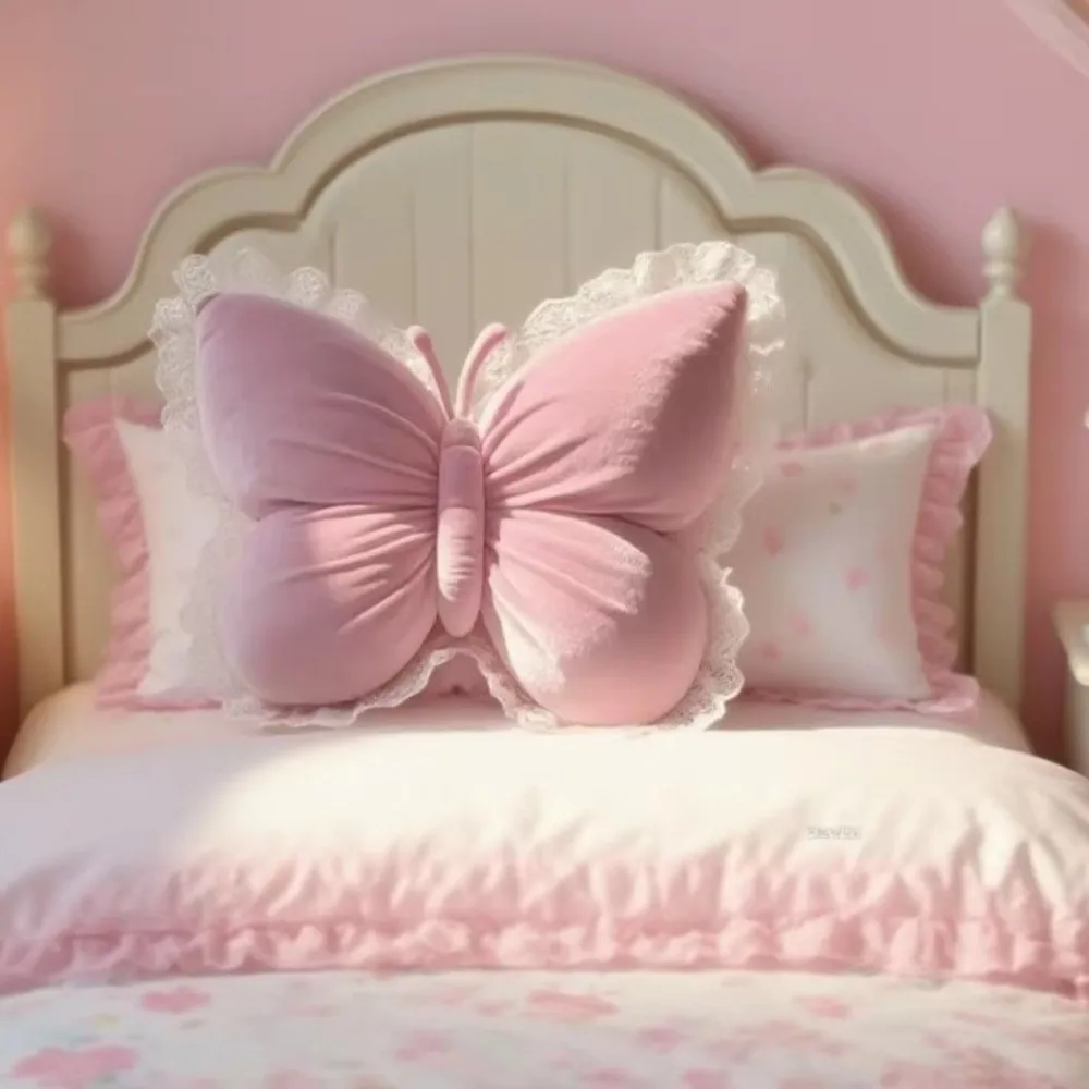 

Soft Plush Butterfly Pillow Ultra Soft Modern Minimalist Bow Cushion Lace Edge Comfortable Breathable Princess Pillow Sofa