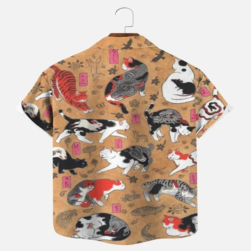 Retro Japanese Cat  Print Hawaiian Shirt 3D Printed Hawaiian Shirt for Men and Women Casual Shirt Unisex