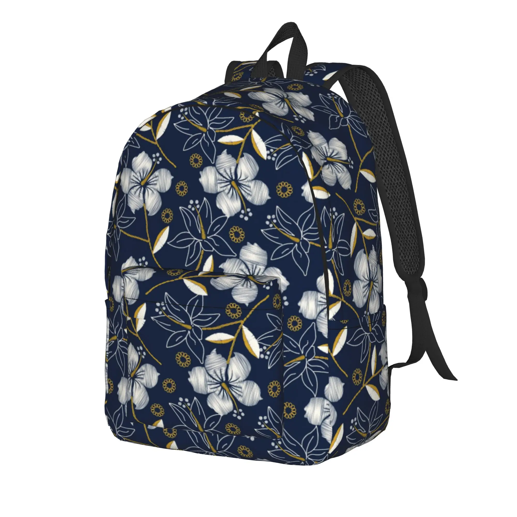 Tropical Hibiscus Embroidery Backpack Women  Pattern Backpacks Polyester Elegant School Bags University High Quality Rucksack