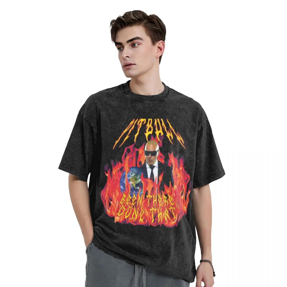 

heavy metal pitbull with flames T-Shirt oversized vintage clothes customs design your own T-shirts for men cotton