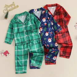 Children Kids Girls Boys Christmas Pajamas Santa Claus/Plaid Print Long Sleeves Shirts Pants Loungewear Sleepwear 1-5Y