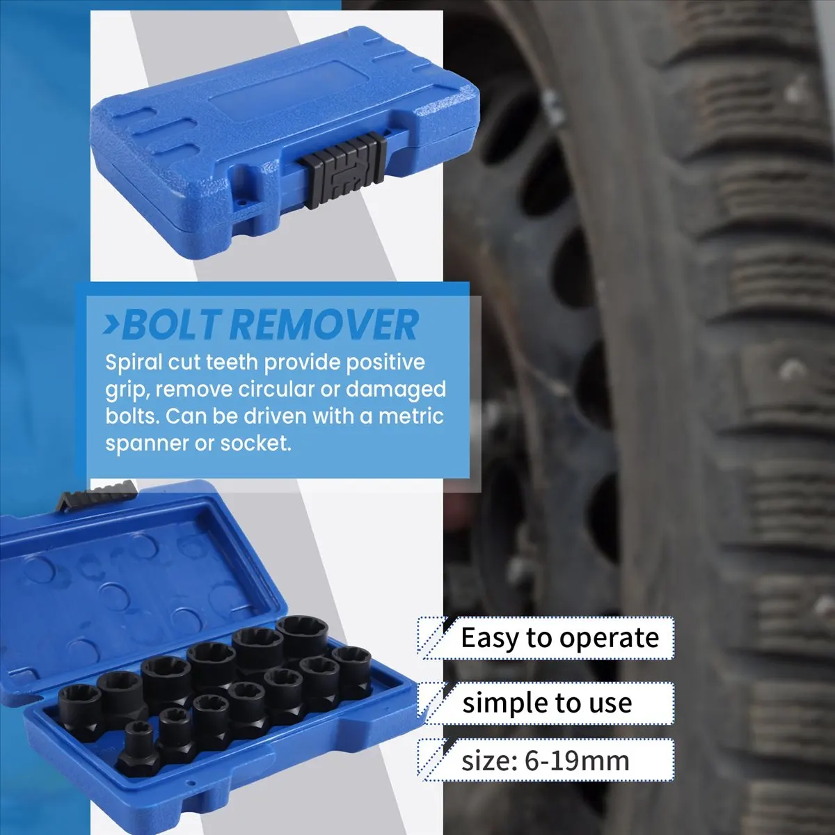 Y17A 13-Piece Impact Bolt Nut Remover Set, Nut Extractor Socket, Bolt Remover Tool Set