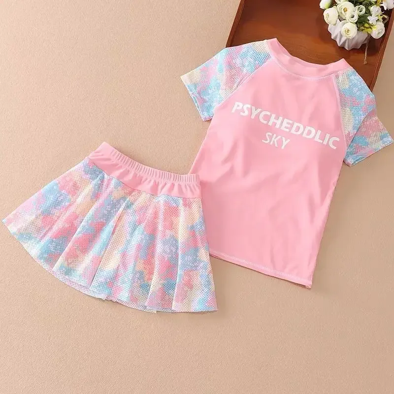 1 Set Kids Swimwear for Girls Fashion Sport Pink Blue Color Swimsuit Set for Children Girl Soft Summer Travel Beach Clothes 2024