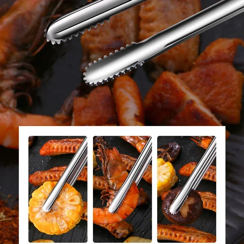 Barbecue Food Tong Non-Slip Cooking Clip Stainless Steel Portable Picnic Tweezer Salad Steak Clamp Bread Tongs Kitchen Gadgets