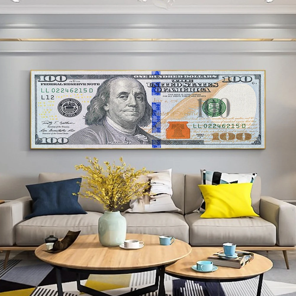 100 Dollar Bill Poster Canvas Paintings Wall Art  Benjamin Franklin Money Pictures For Modern Canvas Prints Cuadros Home Decor