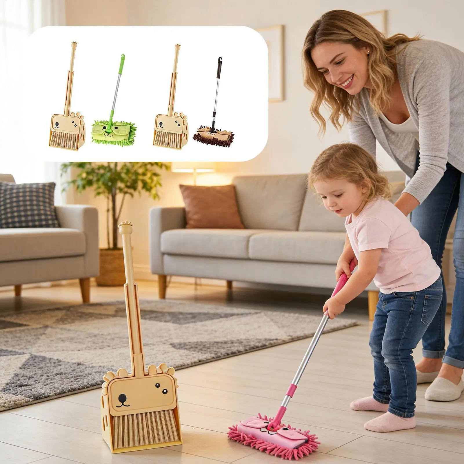 Small Broom And Dustpan Set Realistic Interactive Cleaner Playset Housekeeping Play Set For Children For Home Bedroom Kitchen