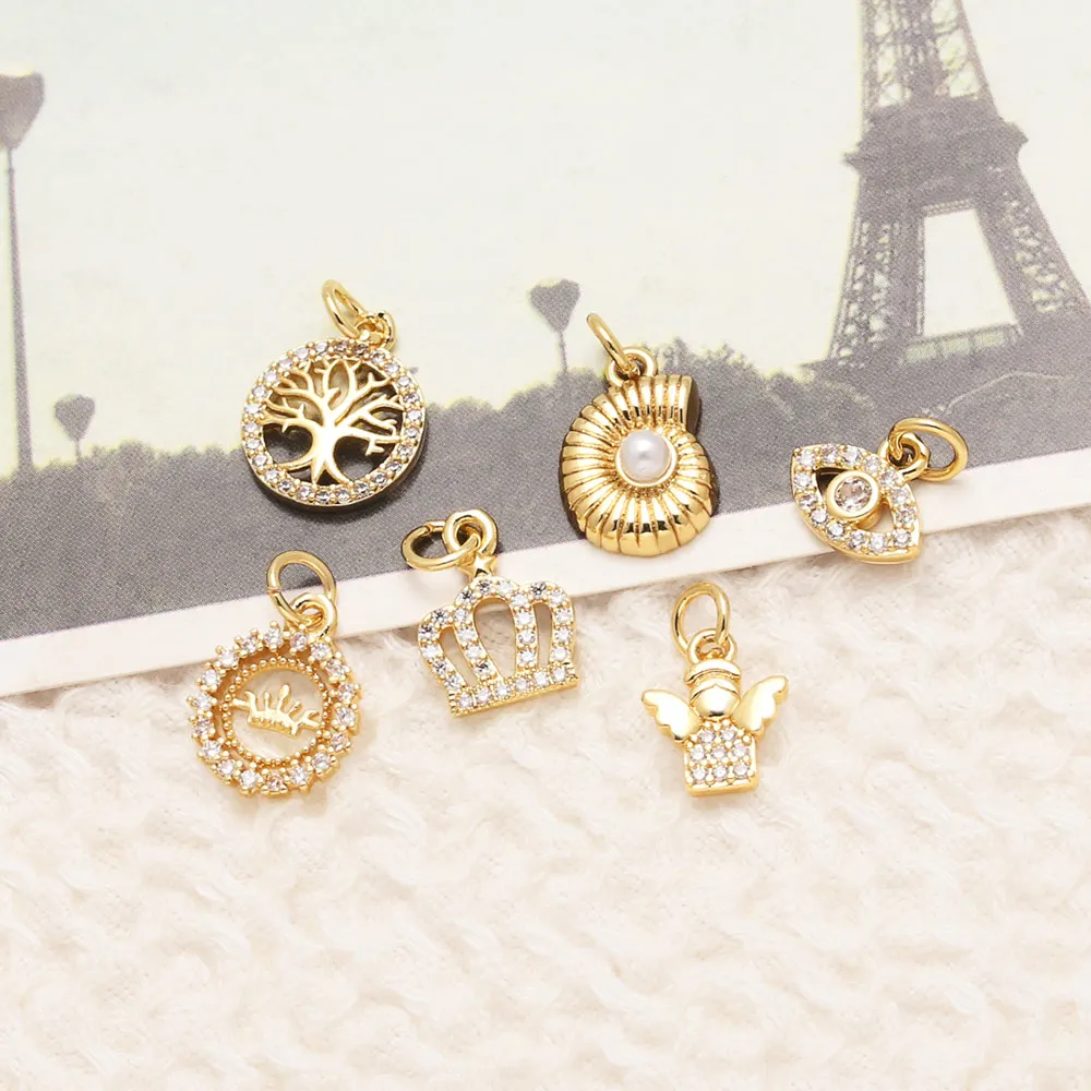 OCESRIO White Crystal Crown Life Tree Charm for Bracelet Copper Conch Angel Keychain Purse Charm Jewelry Making Supplies chma513