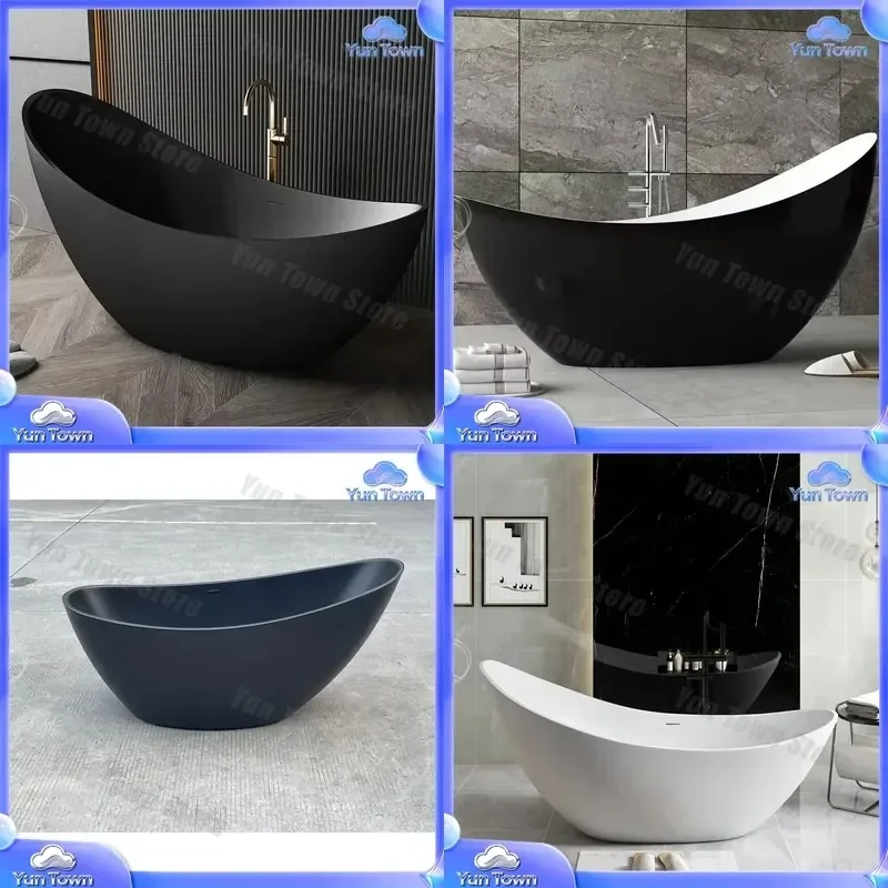 Oval Acrylic Bathtub for Bathroom Renovation Modern Freestanding Soaking Tub for Small Bathroom Luxury Matte Black Bathtub