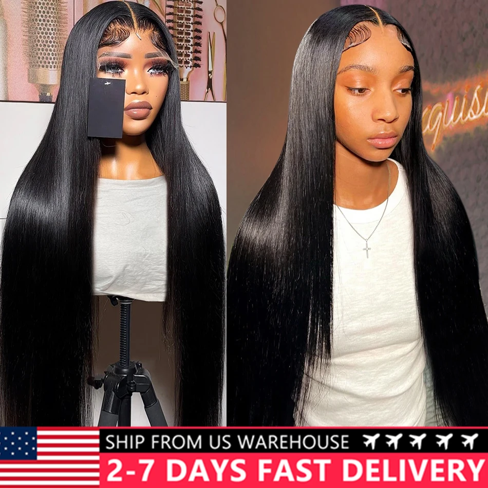 180 Density 13x6 13x4 Transparent Straight Lace Frontal Wig Human Hair Brazilian Bone Straight Lace Front Wigs For Women Bling