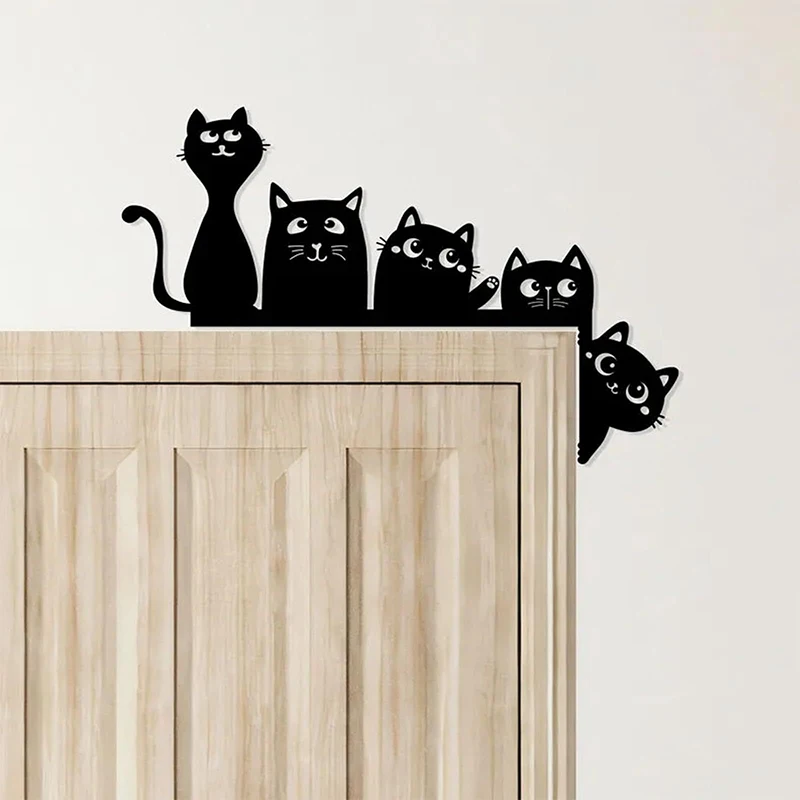 Metal Adorable Cat Door Topper Black Cat Poster Display Metal Door Corner Door Top Decoration Handicrafts Ornaments Decoration