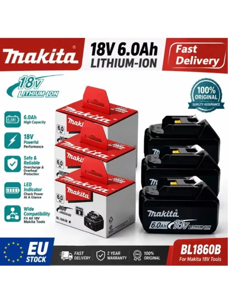 2026 100% Original Neuer Makita 6Ah für Makita 18V Akku BL1830B BL1850B BL1850 BL1840 BL1860 BL1815 Ersatz-Lithium-Akku