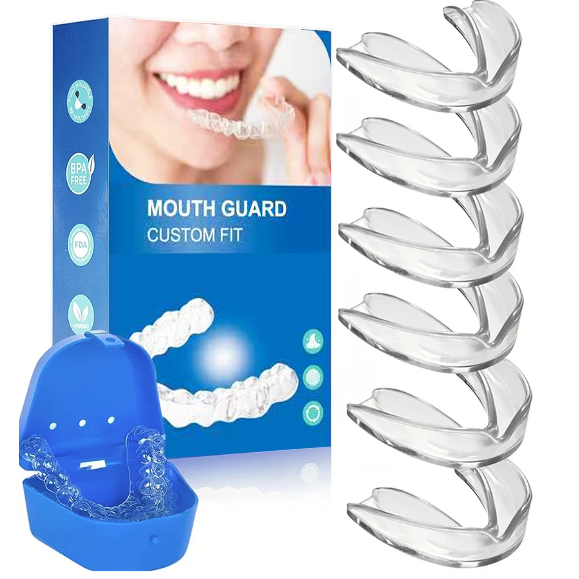 

6pcs Mouth Guard EVA Teeth Protector Silicone Tooth Orthodontic Braces Transparen Reusable Teeth Whitening Tray Retainer Tool