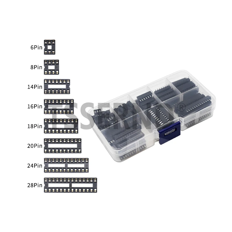 Adaptateur de prises DIP IC, Kit de Type à souder, 6,8,14,16,18,20,24,28 broches, circuit intégré, puce IC, 66 pièces/ensemble