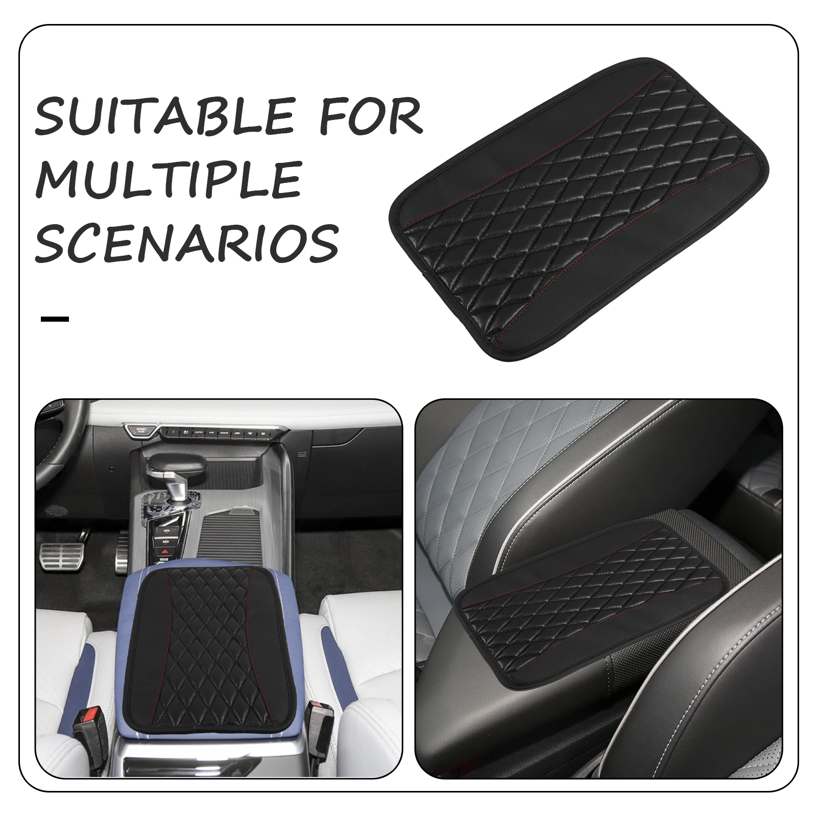 

Car Armrest Box Mat Center Console Pad Cover Cushion Accessory PU Long Lasting Easy Install Most Cars Protect Wear Dirt