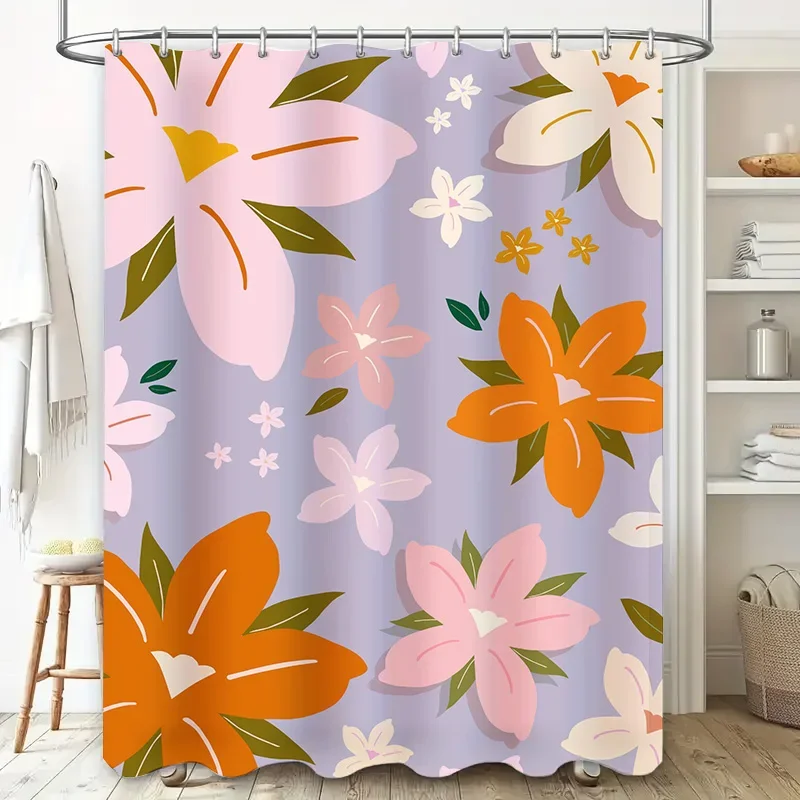 

Розовая оранжевая занавеска для душа с цветочным принтом, лавандовый набор для декора ванной, современное украшение для дома, водостойкая ткань, идеальный подарок для нее # 13