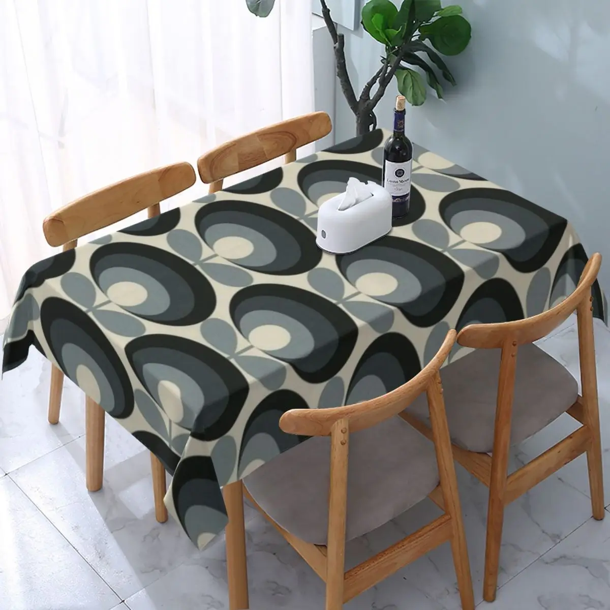 Waterproof Orla Kiely Fabric Floral Tablecloth Backed Elastic Edge Table Covers Mid Century Modern Scandinavian Table Cloth