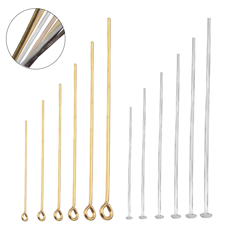 100pcs/Lot Metal Flat Head Eye Head Pins Gold Plated Headpins For Jewelry Findings Making DIY Handcrafts Accessories Supplies