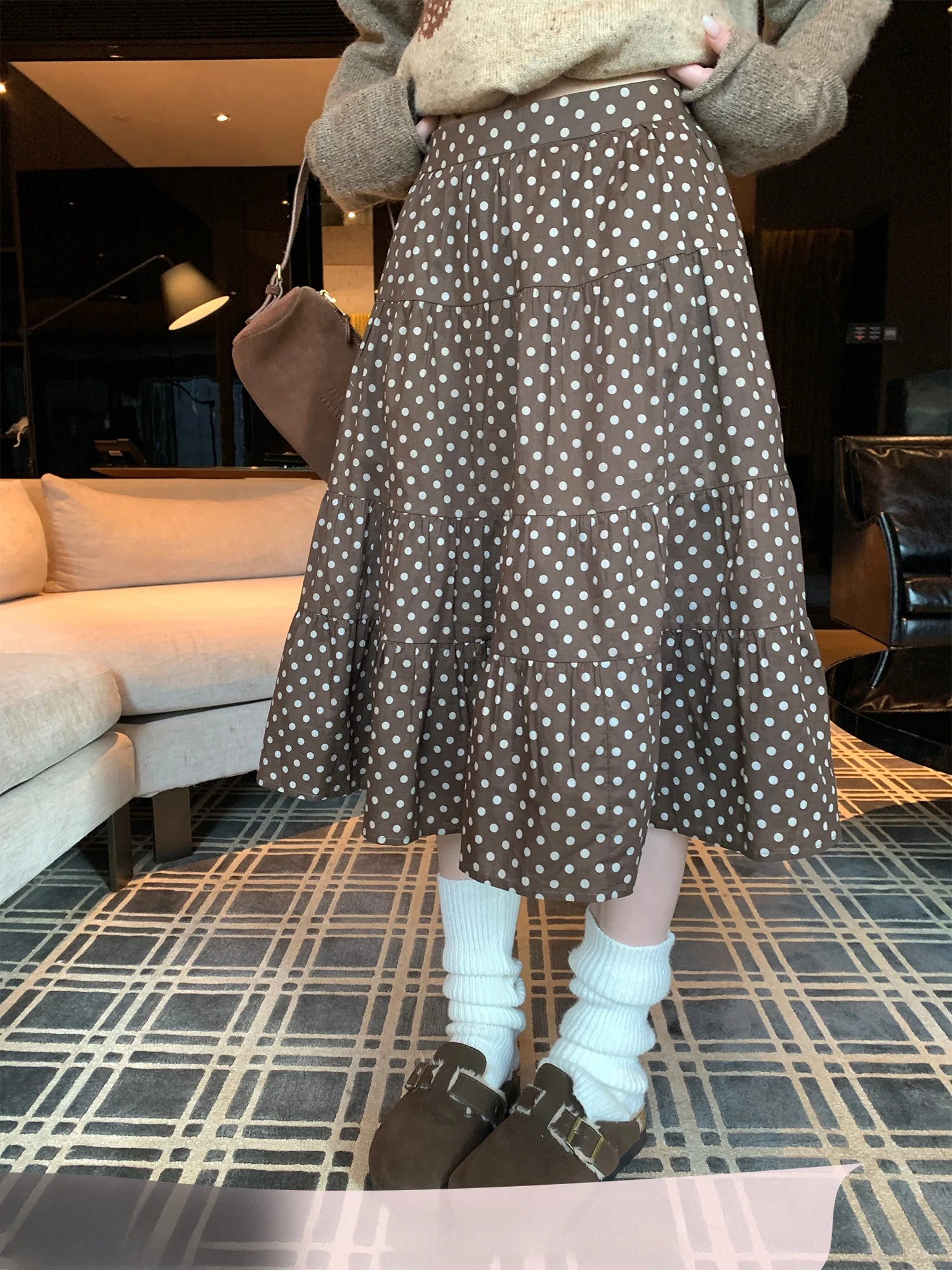

High Waist Polka Dot Foam Retro Half Skirt Women's New Style Versatile Mid-Length City Commute Casual Date Cake Skirt