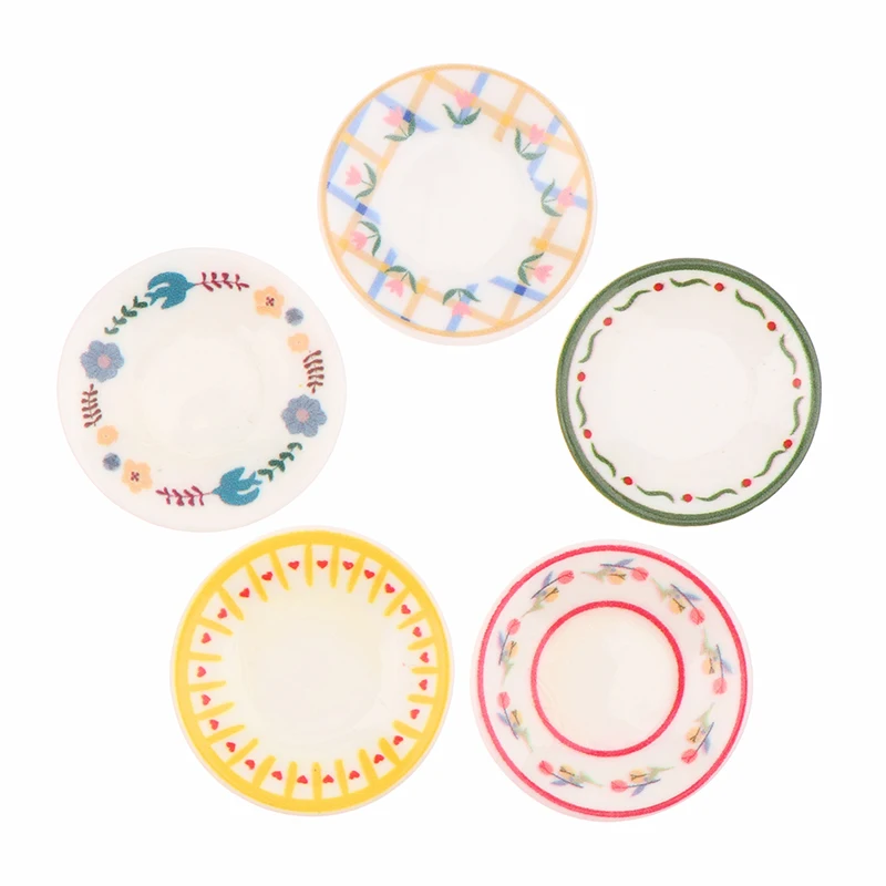 5Pcs 1/12 Dollhouse Mini Plates Dishes Model Dollhouse Simulation Kitchen Decoration Dolls House Accessories Pretend Play Toys