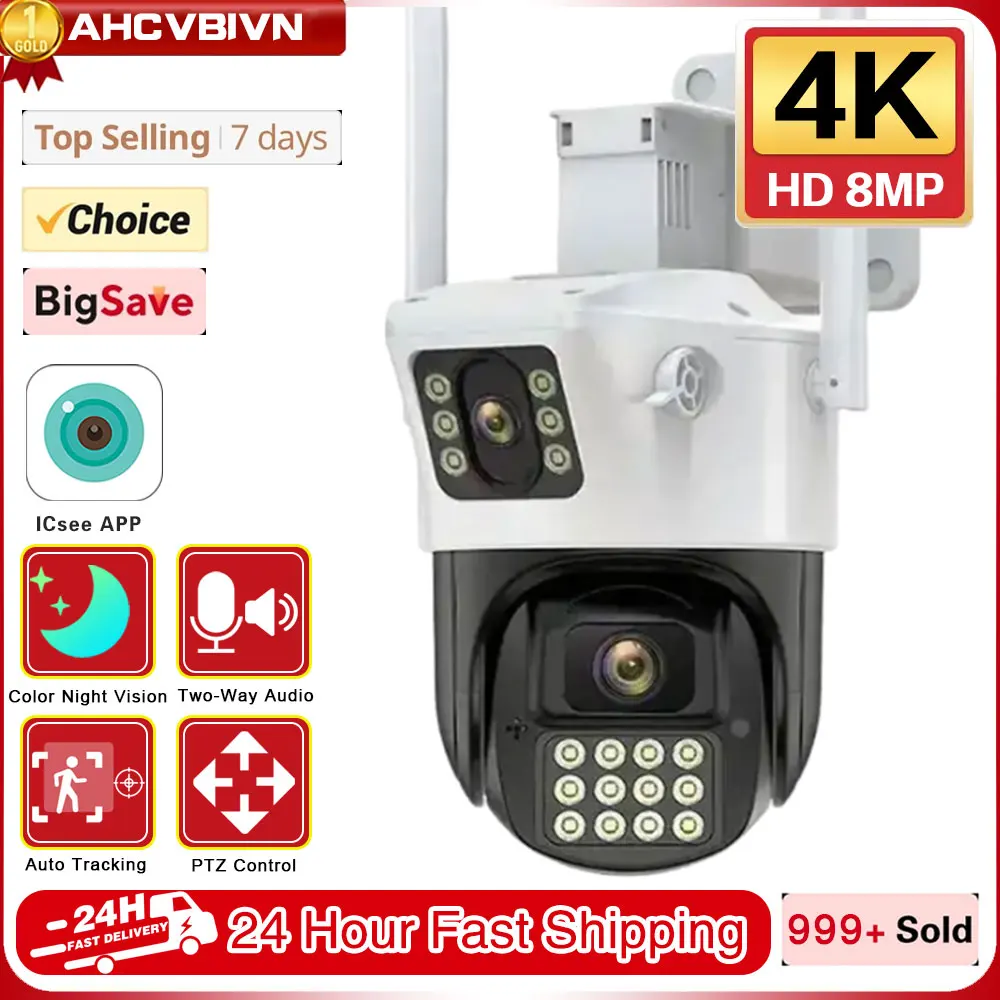 

8MP 4K Wifi Camera Dual Lens Security Protection Waterproof Security CCTV Video Surveillance Camera Police Light Alarm IP Camera