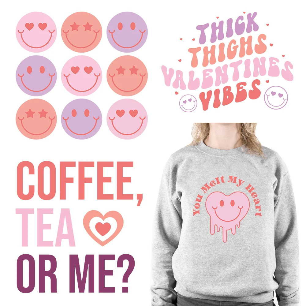 

Happy Valentine's Day Iron On Love Vibes Logo DTF Transfers Stickers Ready To Press For T-shirt Jacket