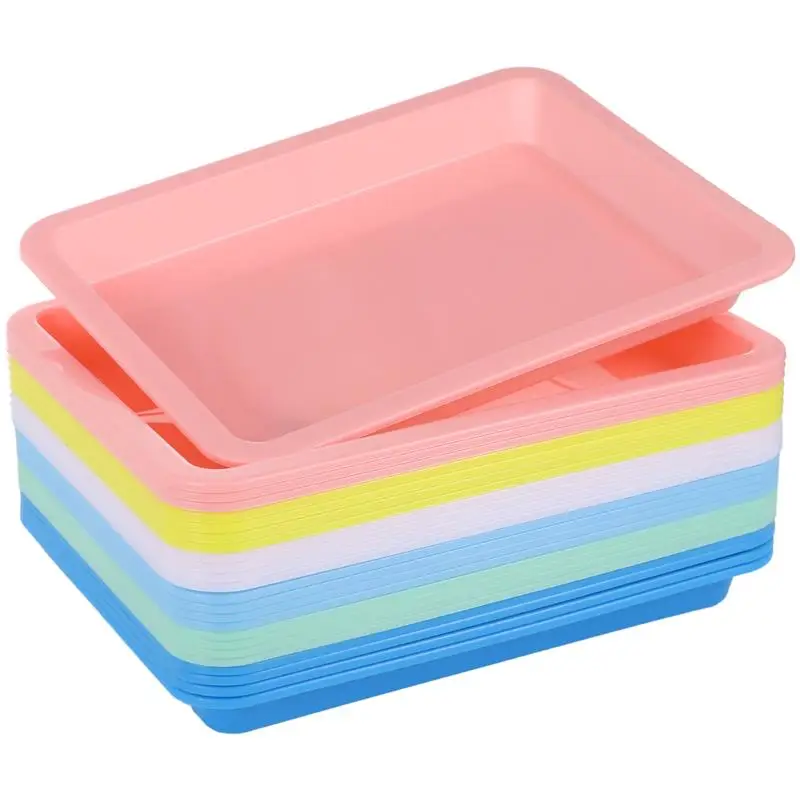 

24Pcs Plastic Art Trays Activity Craft Trays Flat Storage Trays Serving Organizer Trays Bins For Painting Beads DIY Projects