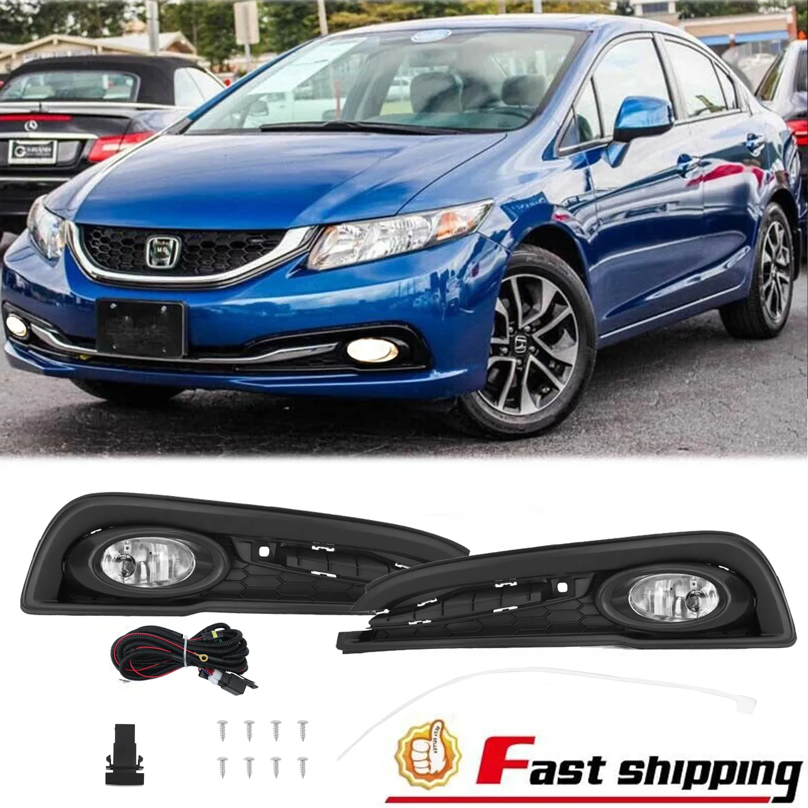 

Pair Fit 2013 2014 2015 Honda Civic 4Dr Sedan Front Fog Lamp Light +Cover Switch